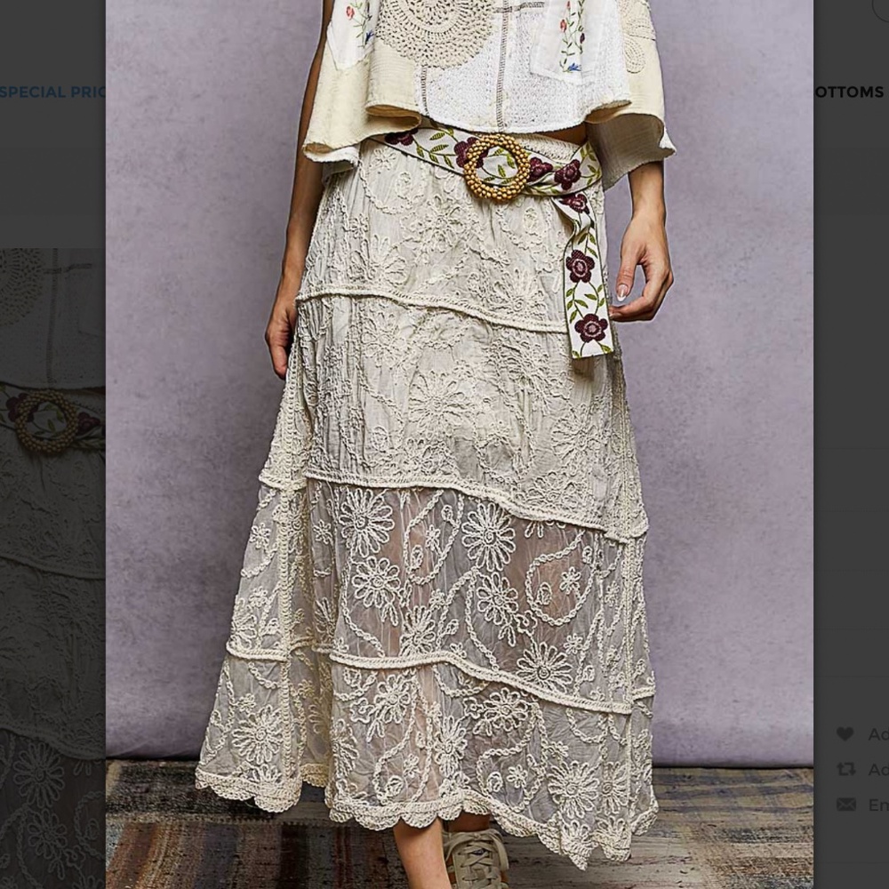 POL CROCHET MAXI SKIRT WITH FLORAL EMBROIDERY 71 NATURAL